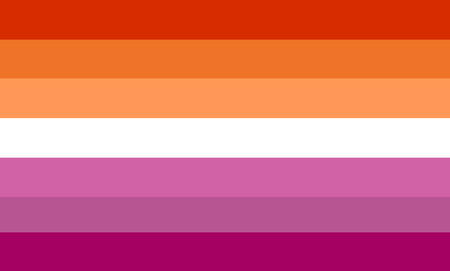 a striped red, orange, white, pink, and purple flag representing lesbian identities